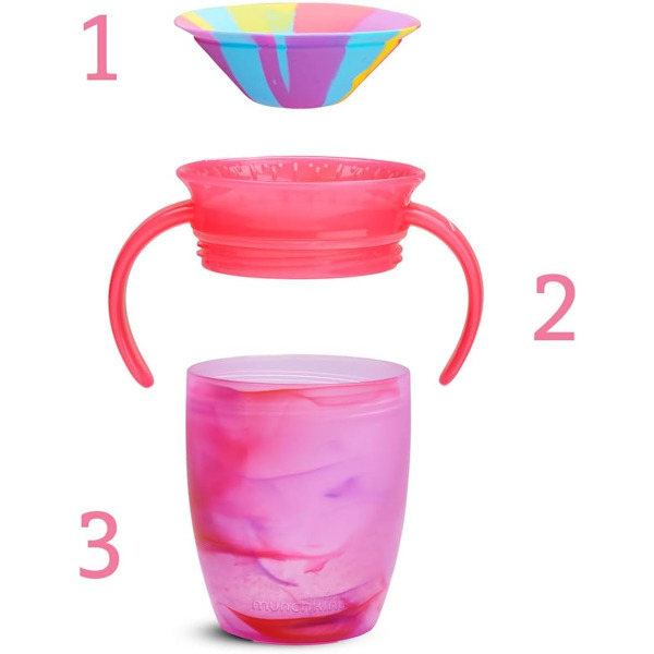 Miracle 360 6+ Måneder 7oz Baby Sippy Cups (2-pak). Træningskop, Spildfri, Opvaskemaskine-sikker Baby Vandflaske med Nemme Greb. (Pink/Gul) Pink/ Yellow