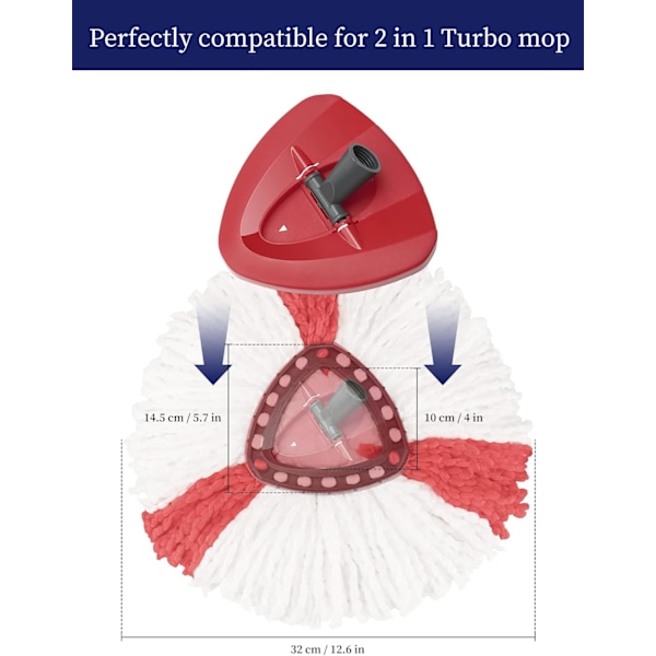 Mop-päät yhteensopivat Vileda 2-in-1 Turbo -moppiin, mikrokuitu (punainen, 3 kpl) Red