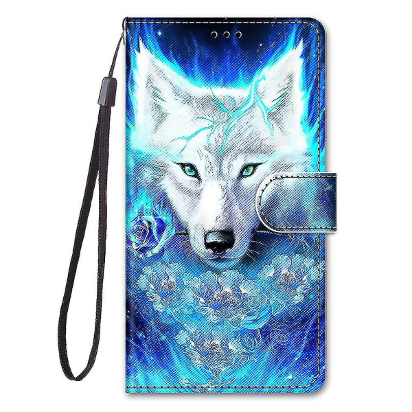 Case For Honor X7 Målad Flip Cover Magnetic Coque Cover Etui Stängning - Rose Flower Wolf