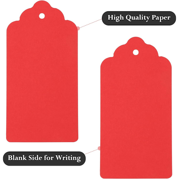 Kraftpapir Gavemærker - 100 stk Store Blanke Gavemærker - 5x10CM Røde Blanke Etiketter med snor til Gaver, 300g/m² Red 5x10CM100PCS