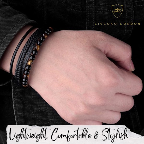 Herrarmband Läder Svart Multi-lager Armband för Män Magnetlås Rep Armband Herrpresent till Pojkvän 19cm