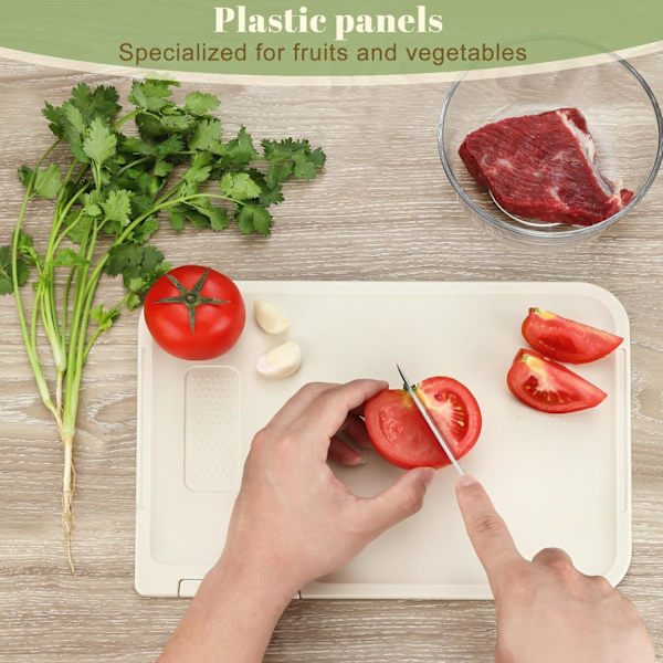 Dubbelsidig skärbräda, 304 Rostfritt Stål Skärbräda, PP Plast Skärbräda för Kök, Halksäker Skärbräda med Saftfåror, D Chopping Board Double Sided