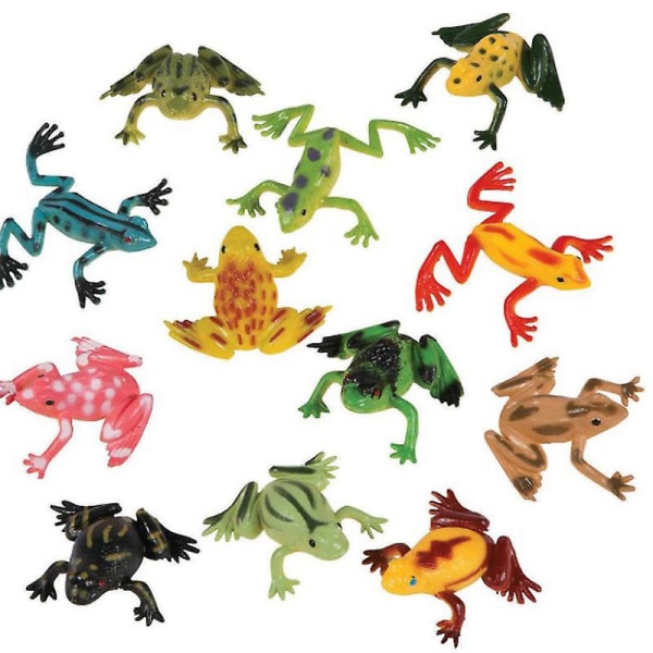 12st färgglada plastgrodor, tropiska simuleringsgrodor, djurigenkänningsleksaker för barn, konstgjorda mikrolandskap