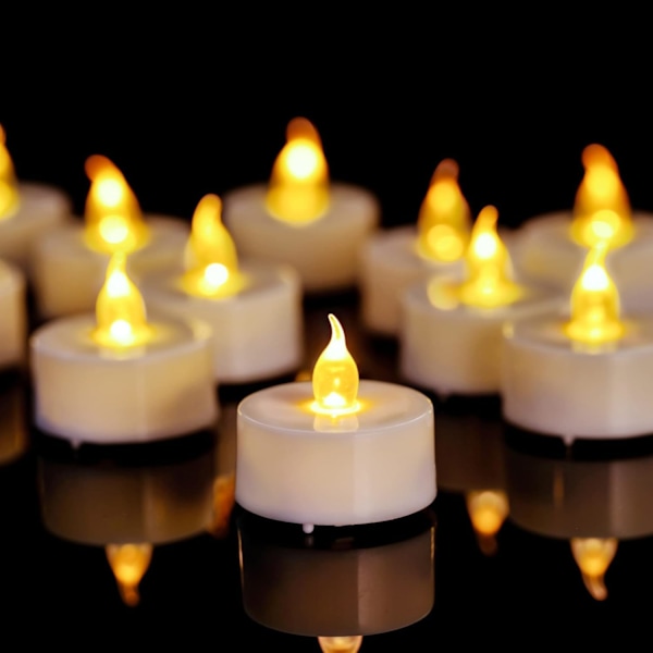 Tealights, 12-pakning Flammelose LED-Tealights 150 Timer Realistisk Flimrende Batteridrevne Tealights Elektriske Falske Lys til Halloween Ju Warm yellow 12 pack
