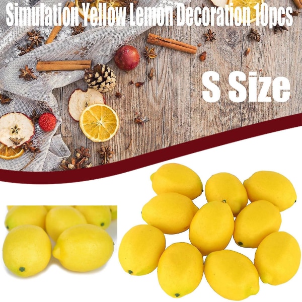 Falsk frugt boligdekoration kunstig naturtro simulering gul citron 10 stk sæt