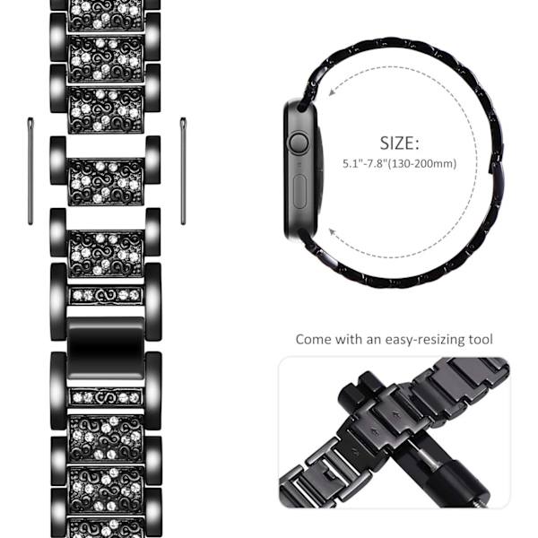 Kompatibel med Apple Watch Armband 41mm 40mm 38mm, Kvinnors Bling Diamant Strass Armband för Apple Watch Armband SE(GEN 1 2 3) iwatch Armband Serie 9 BlingBlack 41mm/40mm/38mm