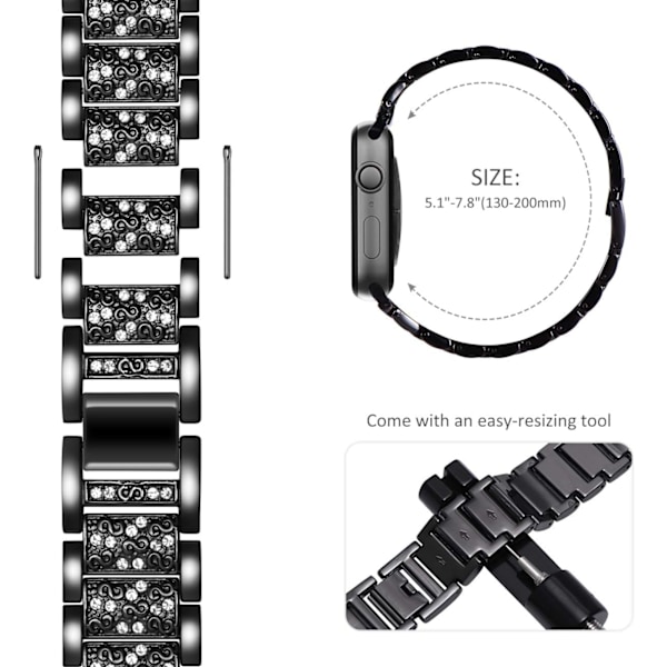 Kompatibel med Apple Watch-reimer 49mm 45mm 44mm 42mm, Kvinners Bling Diamond Rhinestone-reim for Apple Watch SE (GEN 1 2 3) iWatch-reim Ultra 2/1 Se BlingBlack 49mm/45mm/44mm/42mm