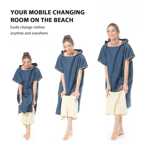 Bytesrock Mikrofiber Handduk Poncho med Huva för Strand Surfing Simning Våtdräktsbyte, Snabbtorkande & Lättvikt, Passar Män Kvinnor Vuxna Navy