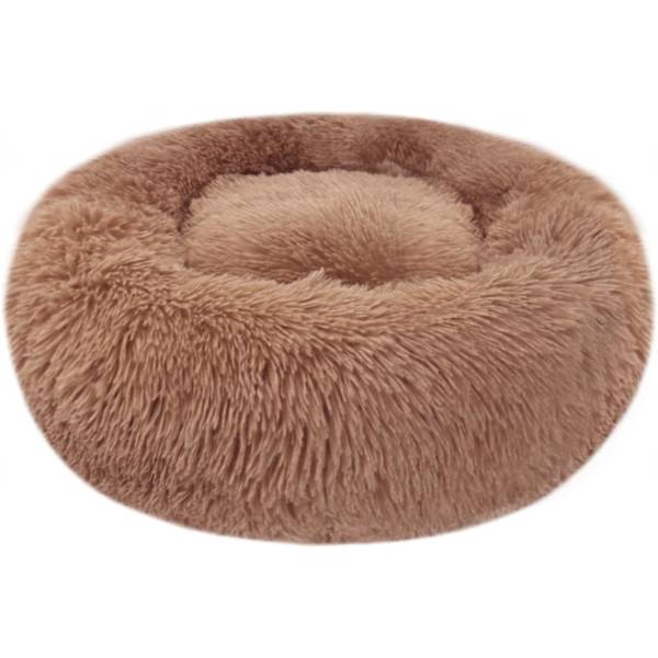 Berigende hundekat donut seng - 15,75 tommer fluffy plys hvalp killing nusser rund seng, varm og blød kæledyr hyggelig anti-angst senge med skridsikker bund a Coffee 40.00 x 40.00 x 13.00 cm (L x W x H)