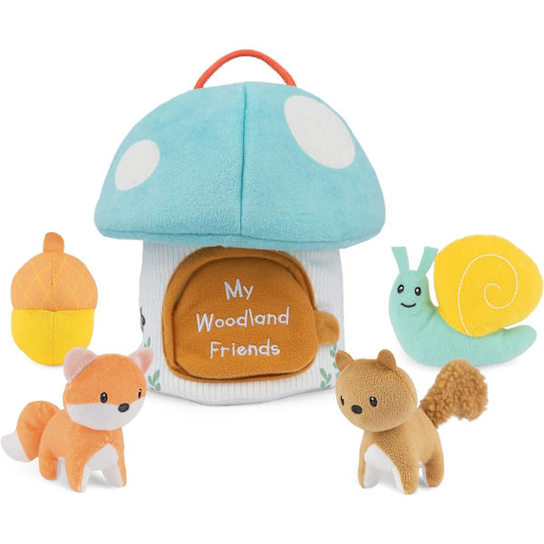 Baby Play Soft My Woodland Friends 5-osainen Pehmolelusetti Ratinan, Piipon ja Rypistysleluilla, Aistipeli Vauvoille ja Vastasyntyneille, 7.5u201d Woodland Friends