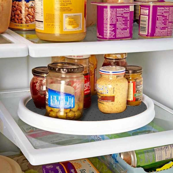 Lazy Susan Turntable Cupboard Organizer, Rotierende Krydderhylle for Kjøkkenoppbevaring og Organisering, Sklisikker Krydderholder, Hvit Plast Oppbevaring