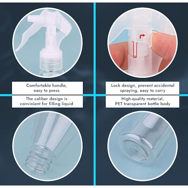 Sprayflaskor, 2-pack, 200 ml, Vattensprayflaskor, Växtdimma, Transparenta, Tomma, Plastsprayflaskor för Trädgårdsskötsel, Rengöring, Luftfräschning