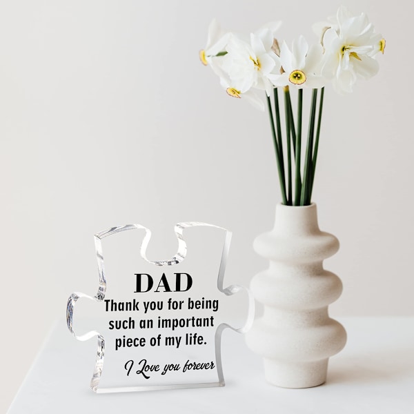 Gaver til pappa som har alt, puslespillformet akrylplakett, pappagaver fra datter, pappagaver fra sønn, farsdagsbursdag