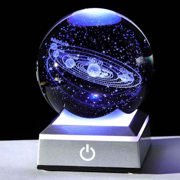 3.15 Tommer K9 Krystall 3D Solsystemkule, Utskåret Solsystem Stjerne Planet Modell Ornamenter, Vitenskapelig Kosmisk Astronomi Gave til Astronomer (Sølv) silver