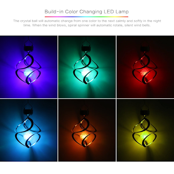 Chimes Sensor Fargeskiftende Roterende Krystallkule Hage Utendørs Ornamenter Hengende Lampe Vindspinner for Plener Hage Hjem Fest Festival Solcellelys