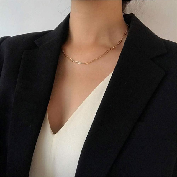 Fint lagdelt choker-halskjede, håndlaget 14K gullbelagt Y-anheng halskjede Flerlags stangskivehalskjede Justerbare lagdelte choker-halskjeder for kvinner 3PCS  Link Chain&Beads Chain&Cross 3PCS  Chain&Bar&Hammered Disc