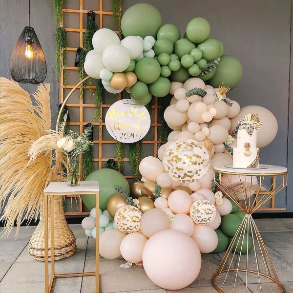 Grön ballonggirlandsats, 112 st avokado olivgrön ballongbåge med vitguld konfetti latexballonger för bröllop, födelsedag, baby shower, Tropica