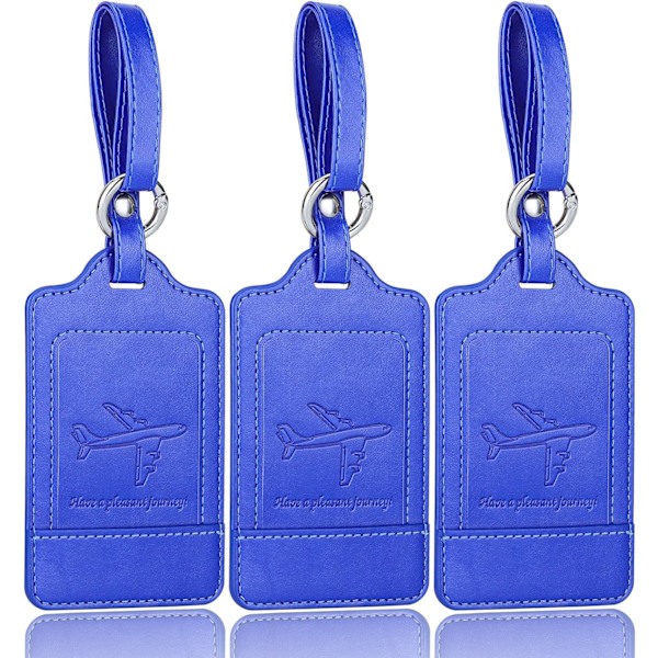 3 kappaleen matkalaukkutagit, PU-nahkaiset matkalaukkutagit matkalaukuille, matkatavaralappuja nimikortin kanssa, huomattavat, kestävät, matkatarvikkeet, Li Light Blue 2.7 x 4.2 inch/6.8 x 10.7 cm