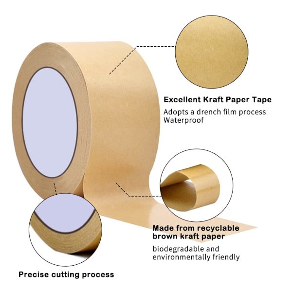 Kraftpapperstejp, Förpackningstejp 48mm X 50m, Säker Klibbig Brun Tejp För Kartongförpackning, Flyttkartonger, Stark Packtejp För Flytt (1 Rulle)