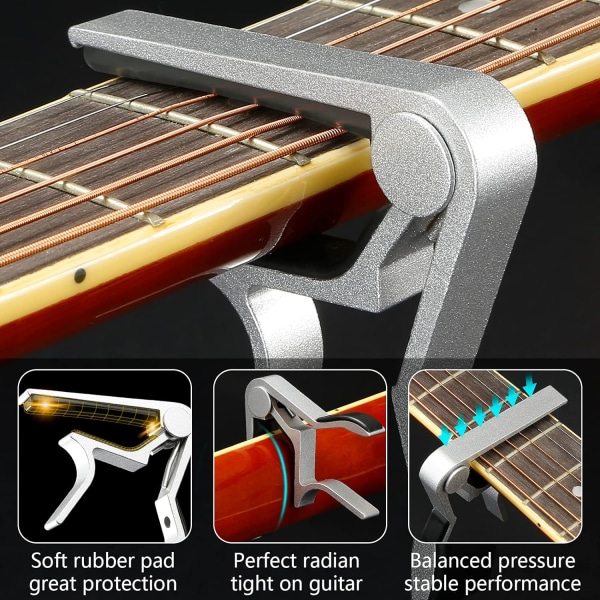 Gitarr Capo Snabbväxlande Capo för 6-strängad Akustisk Gitarr Elgitarr Klassisk Gitarr Ukulele Capotastos Capo (Silver) Silver