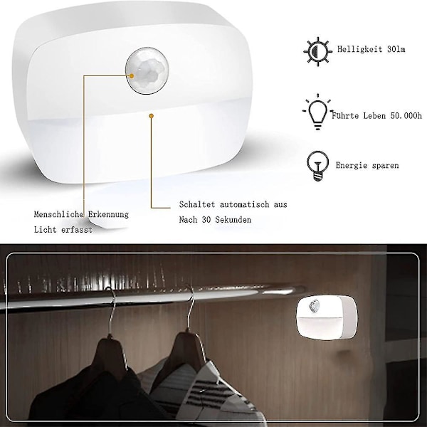 LED-nattlampa med rörelsesensor, inomhus nattlampa skåpbelysning, automatisk PÅ/AV-ljus sensorljus för korridor, trappor, badrum, sovrum