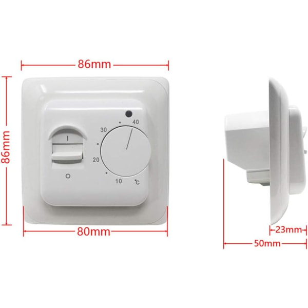 Manuelle gulvvarmetermostater 220V 16A, elektrisk gulvvarmeregulator Mekanisk rumtermostat med gulvfølersonde Hvid