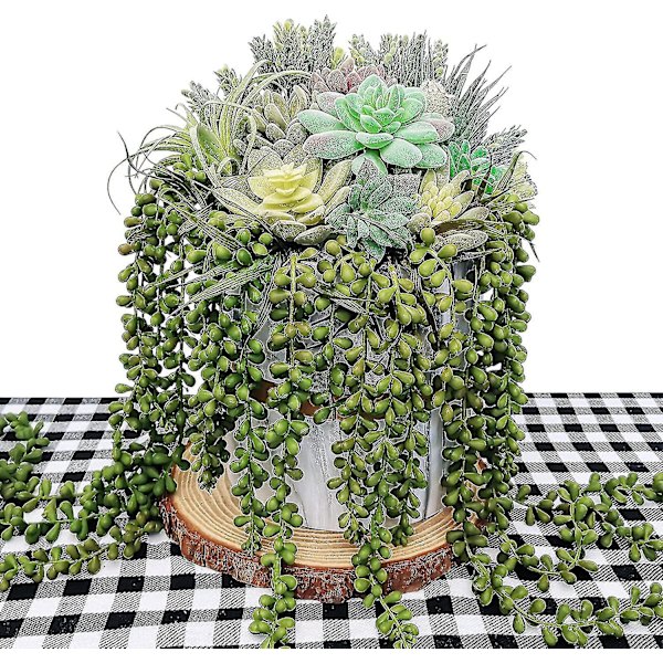 4 stk. kunstige hængende sukkulenter Faux Burro's Tail Picks Trailing String Of Pearls Sukkulenter Falsk Greenery Blomsterarrangement
