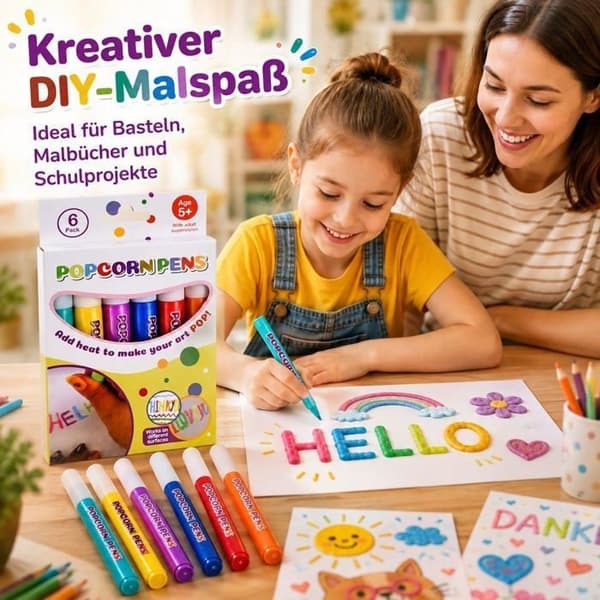 Magic Popcorn Pens 3D - Puffy Magic tegnetusser til kunst, hobby og skoleprojekter - 12 farver