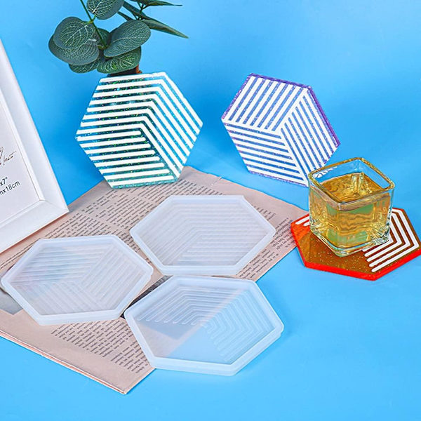 3-pak geometriske striber form underlag harpiks forme sekskant silikone forme epoxyharpiks støbning krystal agat bakke harpiks forme kopmåtte til DIY håndværk Ho