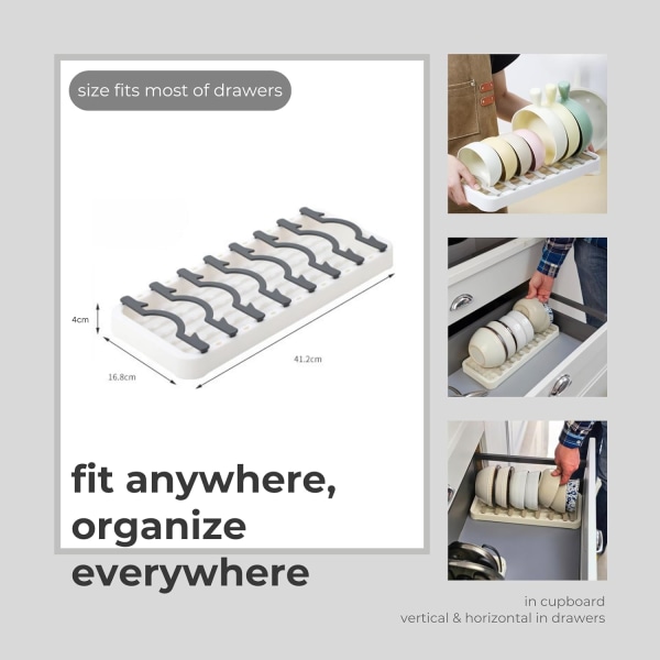 Tallriksställ Pan Organizer Lockhållare för köksskåp, Plast Tallriksställ Stativ Köksförvaringsställ Skåp Organisation, Svart Vit Di Charcoal