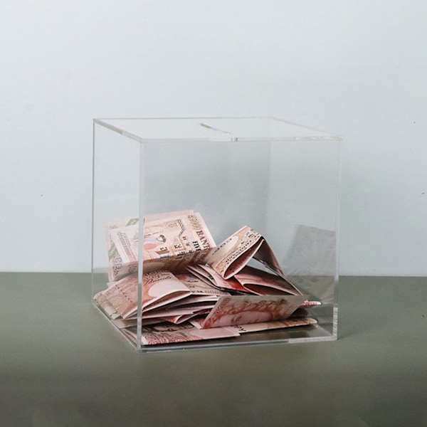 Akryl Spargris Bryt för att Öppna Fyrkantig Pengabox för Vuxna Akryl Pengarsparbox 6×6×6 Tum, 5×5×5 Tum Transparent 5*5In