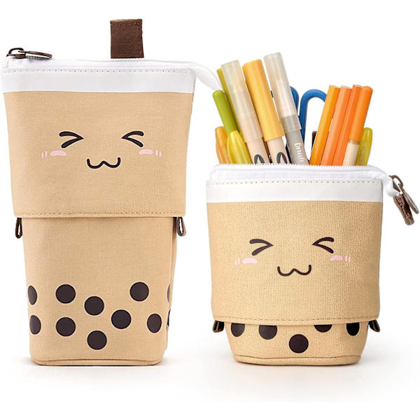 Brun-lærer Student Retractable Pencil Case Pencil Case Pencil Case til børn og piger Kawaii Polka Dot Skoleartikler (1 stk)