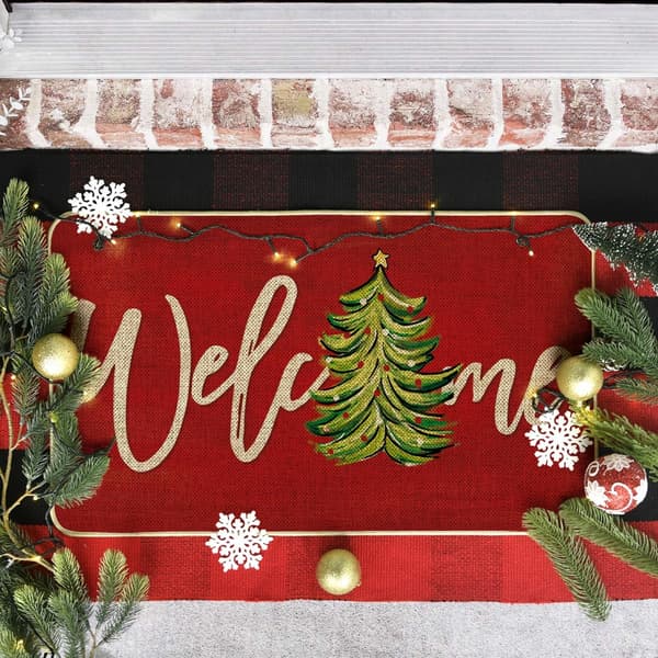\"Red Christmas Tree\" velkomstdørmåtte – Vinter-indendørsdekoration, ekstra flad gulvmåtte, 50 × 80 cm