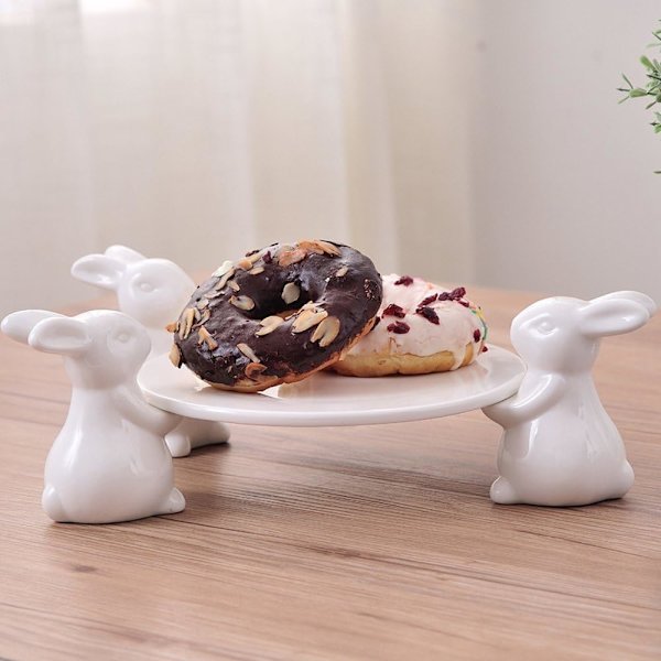 Bunny Rabbit Keramisk Plate, Retter for Dessert Matserveringsbrett, Søt Kakeholder, Bordservice Håndverk Gave til Kjøkkenutstyr Elskere, Bryllup, Mor