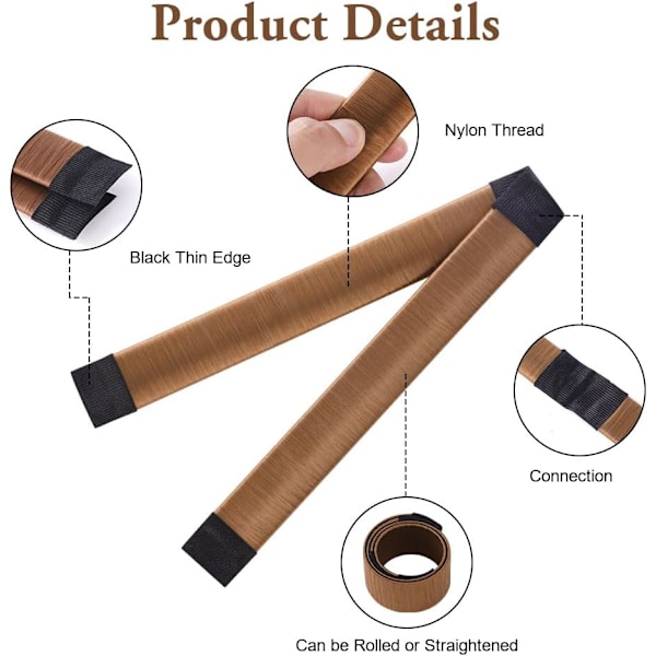 Hårbolle Shaper, 2 stk. Easy Donut Bun Maker for Hair, French Twist Fold Wrap Snap Band for Making DIY Hair Styles, Ballet Hair Deft Bun Hair Styling Light Brown