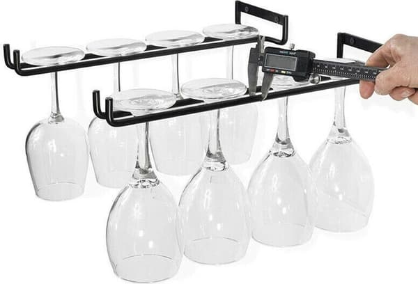 Sæt med 2 vinglasholdere metalglasholdere glasrails omvendte glasholdere vægmontering
