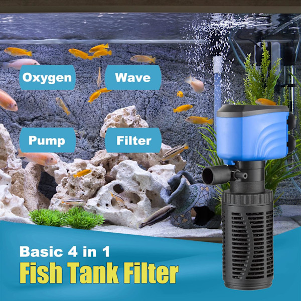 Fisketankfilter, lydløs intern akvariefilter, rent vann, luftpumpe, lage bølger (4W-450L/H, svart) Black 4W450L/H