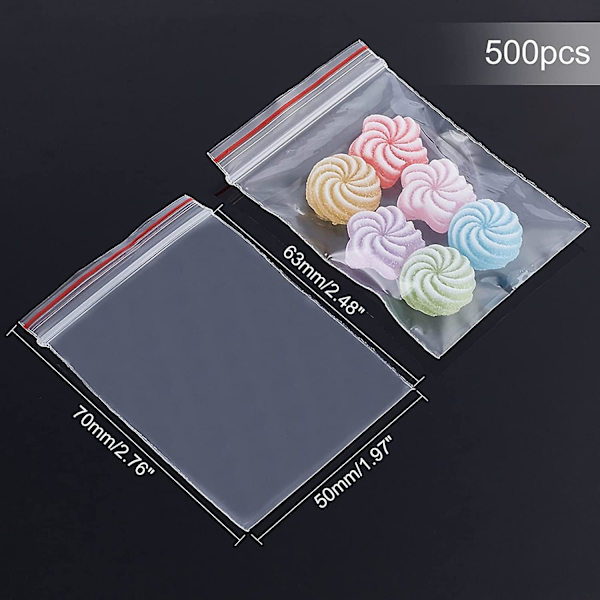 Paket med 500 st transparenta plastpåsar med dragkedja 5x7cm Tjocklek: 0,05mm