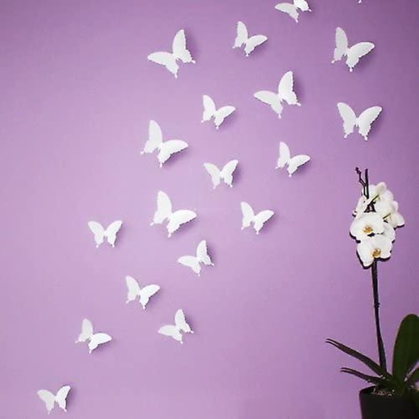 Fjärilar i 3d-stil i vitt, 12 delar, väggdekoration med självhäftande prickar