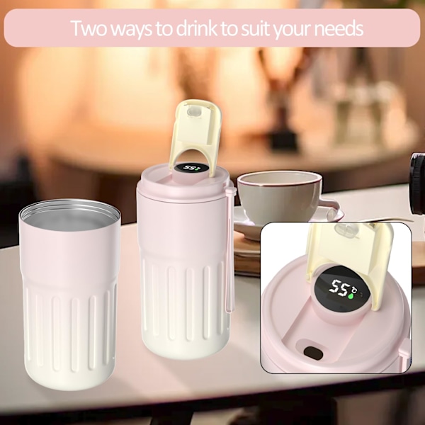 Kaffekopp Resemugg, 316 Rostfritt Stål Vakuumisolerad Kopp, LED Touch Screen Termometer, Smart Kopp Förseglad Flaska 410ml, Rosa pink