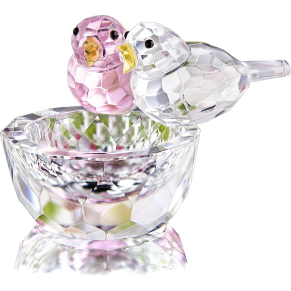 Krystall doble fuglefigurer Glass Dyrepynt Fuglesamling Papirvekt Bord Ornament (rosa og klar)