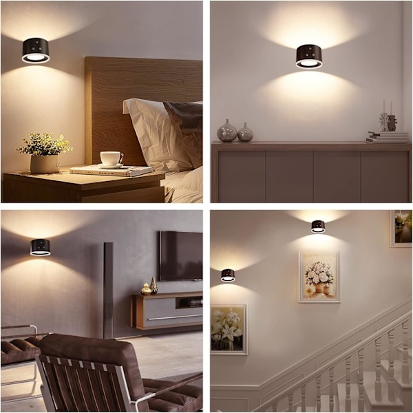 Vegglampe innendørs, vegglampe med fjernkontroll dimbar RGB-omgivelsesbelysning med oppladbart batteri, 1-timers timerfunksjon berøringskontroll 360°