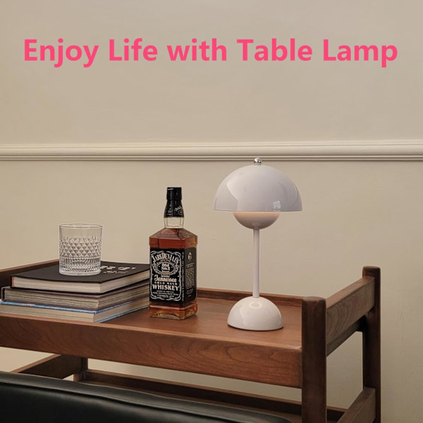 Moderne Blomsterpot Trådløs Bordlampe, Trådløs Mid Century Lampe, Sød Batteri Svampe Bordlampe, Lille Lampe til Natbord, Dæmpbar Touch Soveværelse La White