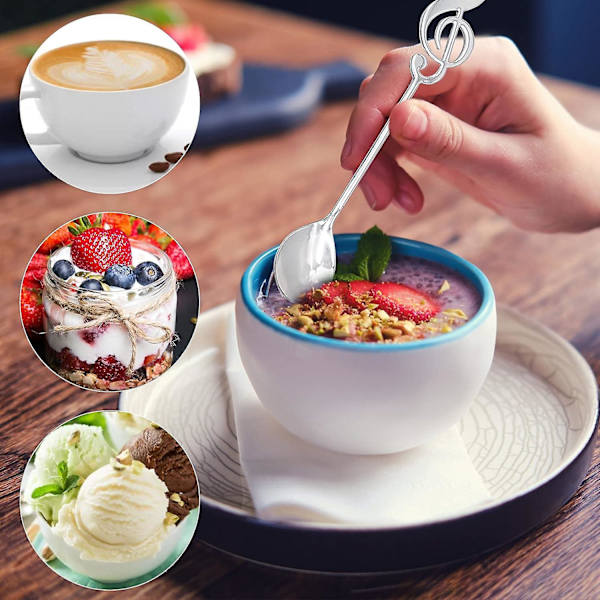 Sæt med 3 rustfrie stål kaffeskeer dessertske gave ske note kageske