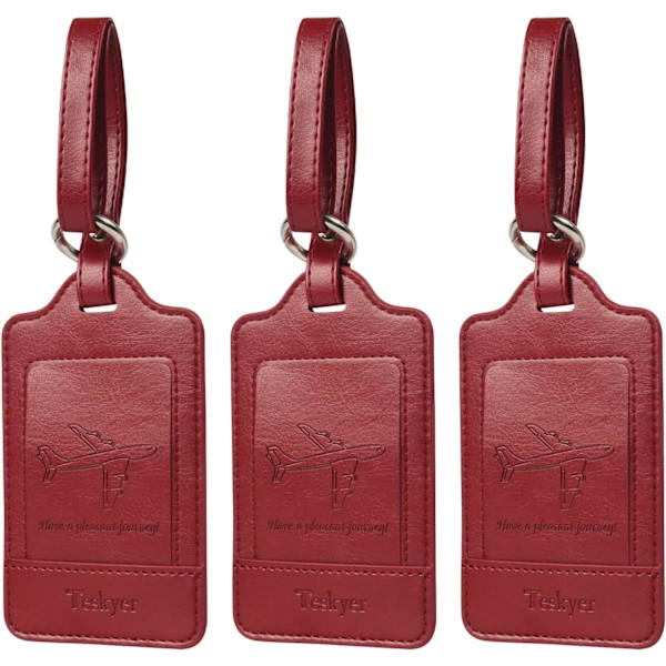 3 kappaleen matkalaukkutagit, PU-nahkaiset matkalaukkutagit matkalaukuille, matkalaukkujen nimikyltit nimikortilla, huomattavat, kestävät, matkatarvikkeet, Wine Red 2.7 x 4.2 Inch/6.8 x 10.7 cm