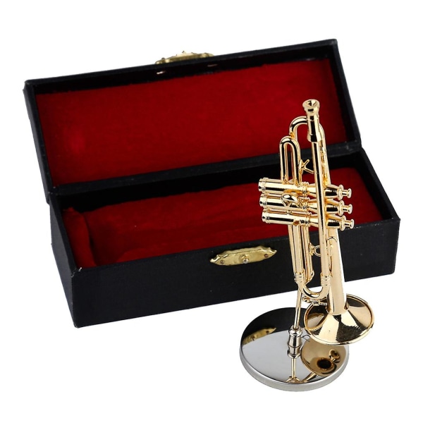 Miniature trompet Delikat guldbelagt minimusikalsk model instrument ornament（6,5 cm）