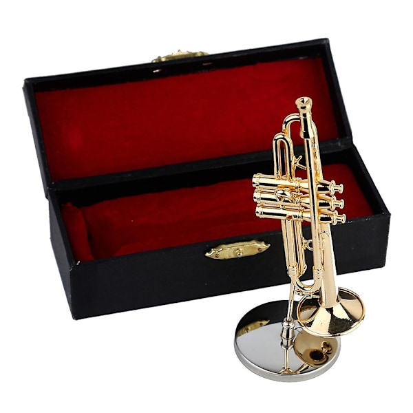 Miniatyyritrumpetti, kullattu minikokoinen musiikkimallin soitin koriste (6,5 cm)