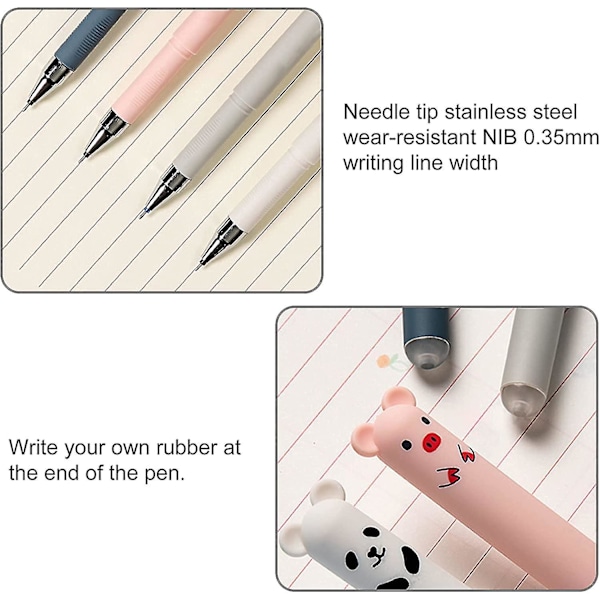 Sletbar gelpen, 12 stk. gelpenne sort sletbar kuglepen 0,35 mm Pig Panda sletbar gelpen