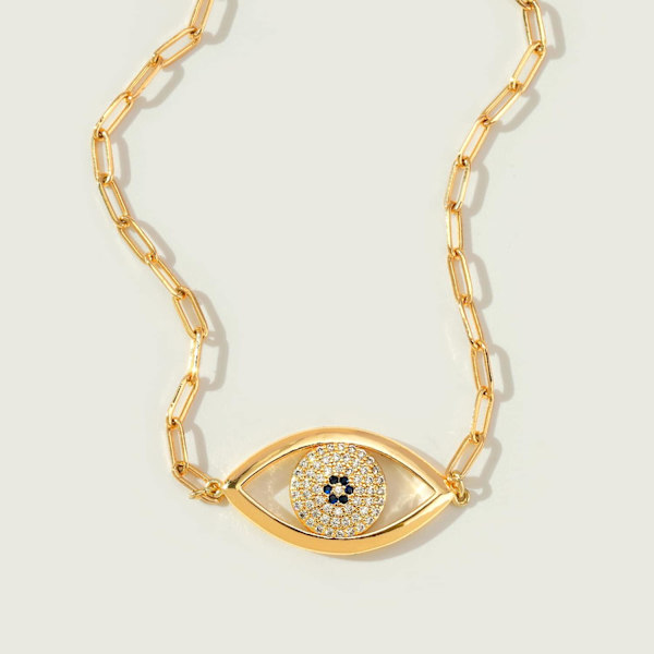 Armbånd til kvinder 14K guldbelagt fin kæde simpelt smykke sødt til piger Evil Eye Paperclip Chain 2 Layer Satellite Chain