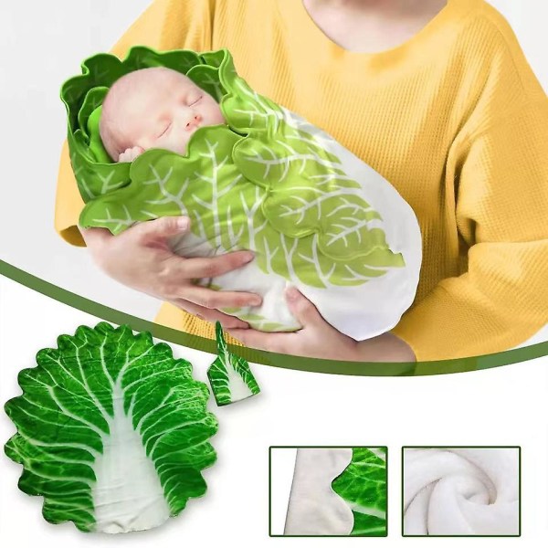 Babysvøbtæppe Simulering Madtæppe Nyfødt Flannelsvøb med hat